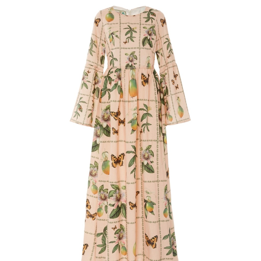 ISO Agua Benidita Women's Papaya Floral-print Bead-embellished Linen Dress